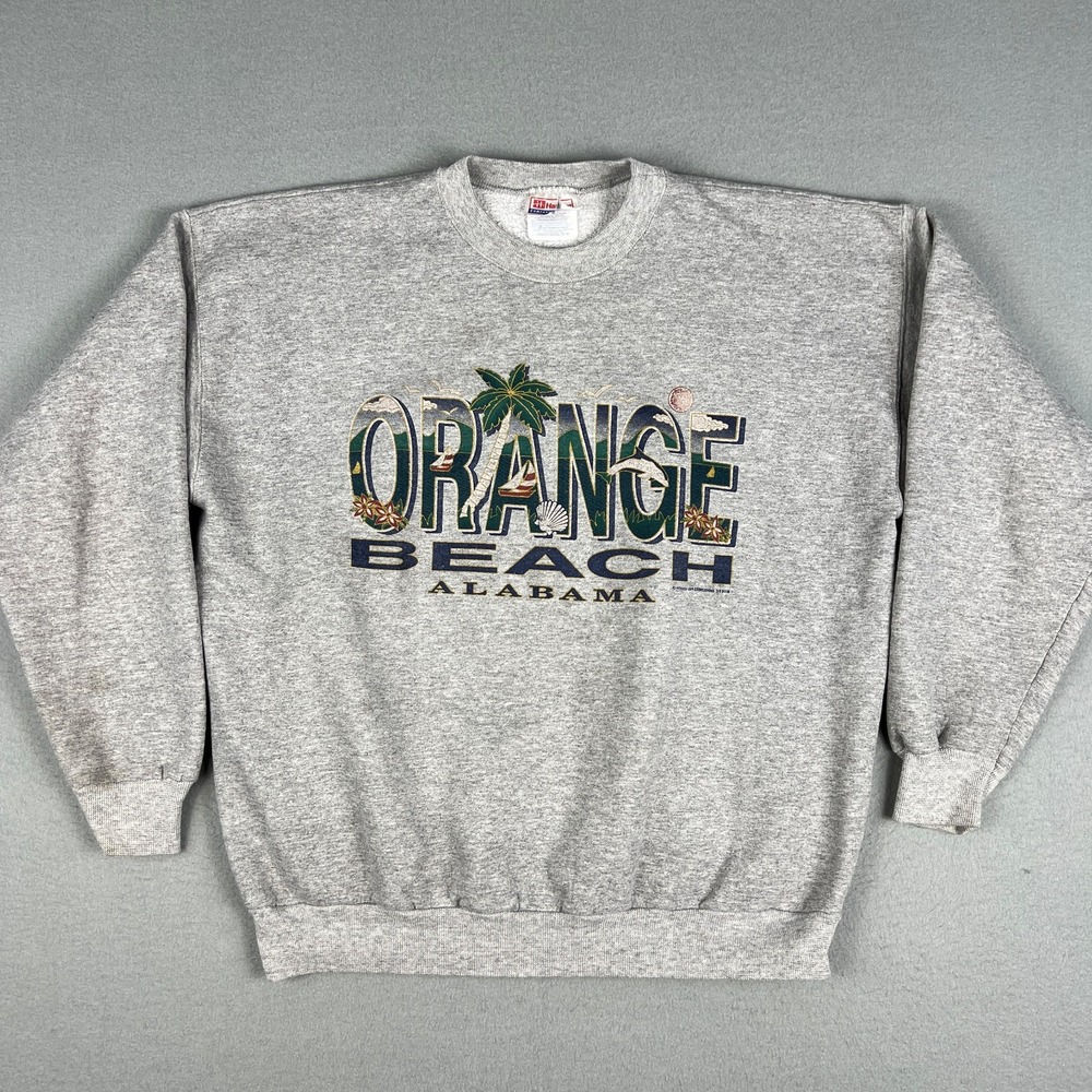 VTG Orange Beach Alabama Sweatshirt Adult Large Gray 1990s Palm Tree Sail Boat